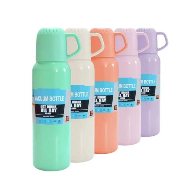 New Shape Vacuum Flask Stainless Steel Bottle With 2 Cups And Gift Box 550 Ml (direct Sip Option)