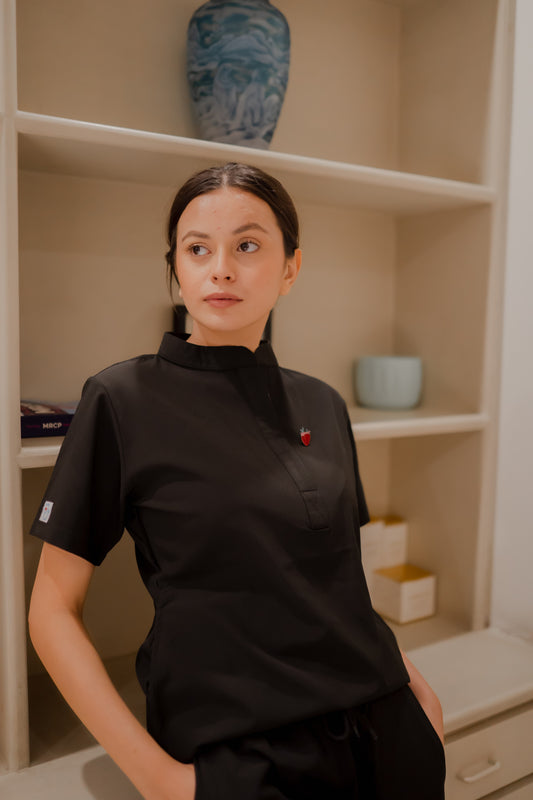 Cotton Edit: Female Collar Tunic Black with Jogger Trousers (Small)